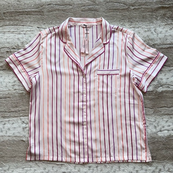 Victoria's Secret Bahama Pink Ombre Pin Stripe Satin Pajama Top Size M - Picture 3 of 10